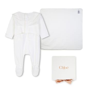 Baby Girls White Broderie Anglaise Babygrow Gift Set
