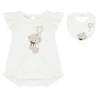 Baby Girls White Teddy Bear Romper Set, 2, hi-res