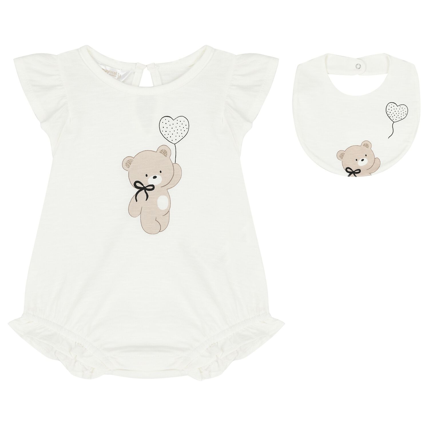 Baby Girls White Teddy Bear Romper Set, 2, hi-res