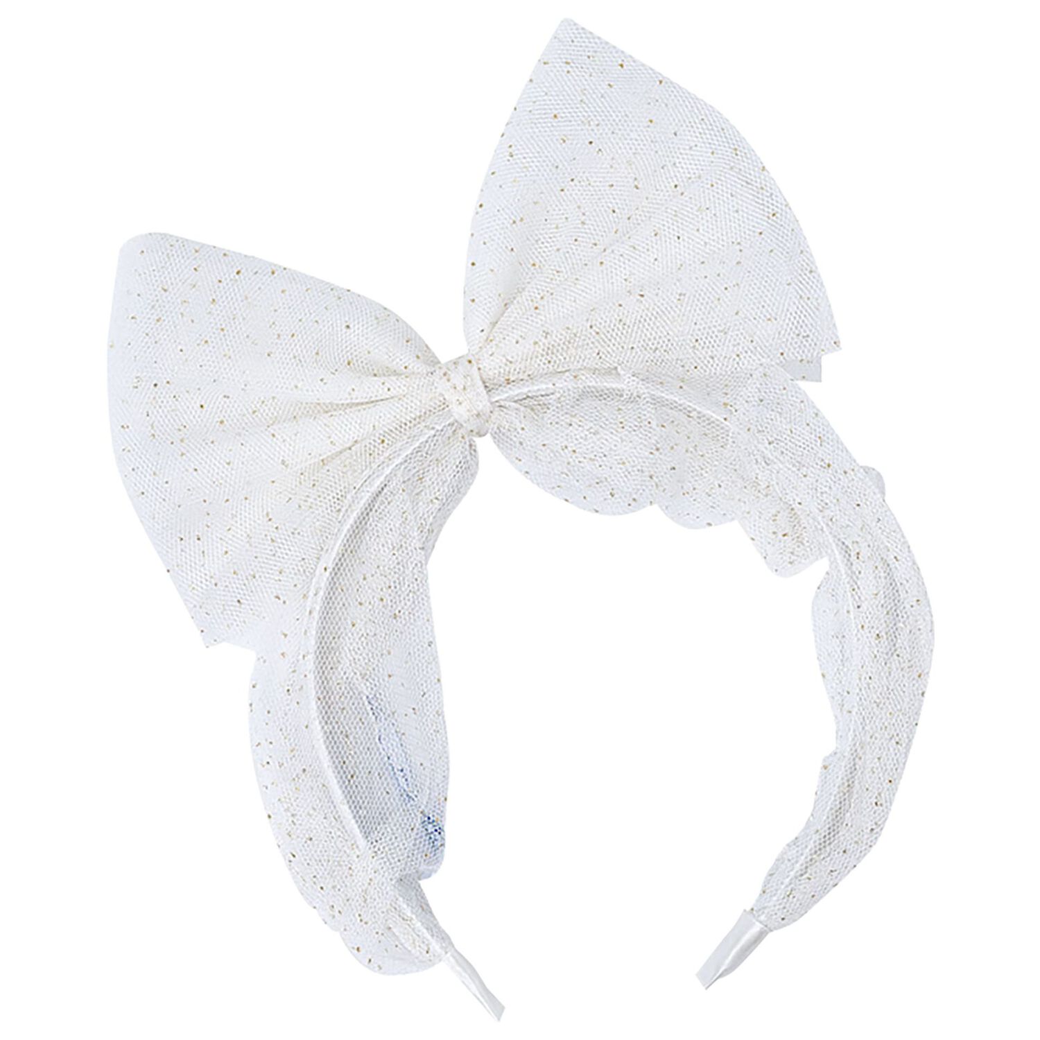 Girls White & Gold Glitter Tulle Bow Headband, 3, hi-res image number null