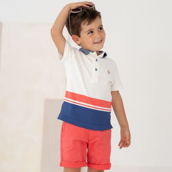 Boys White Striped Polo Shirt