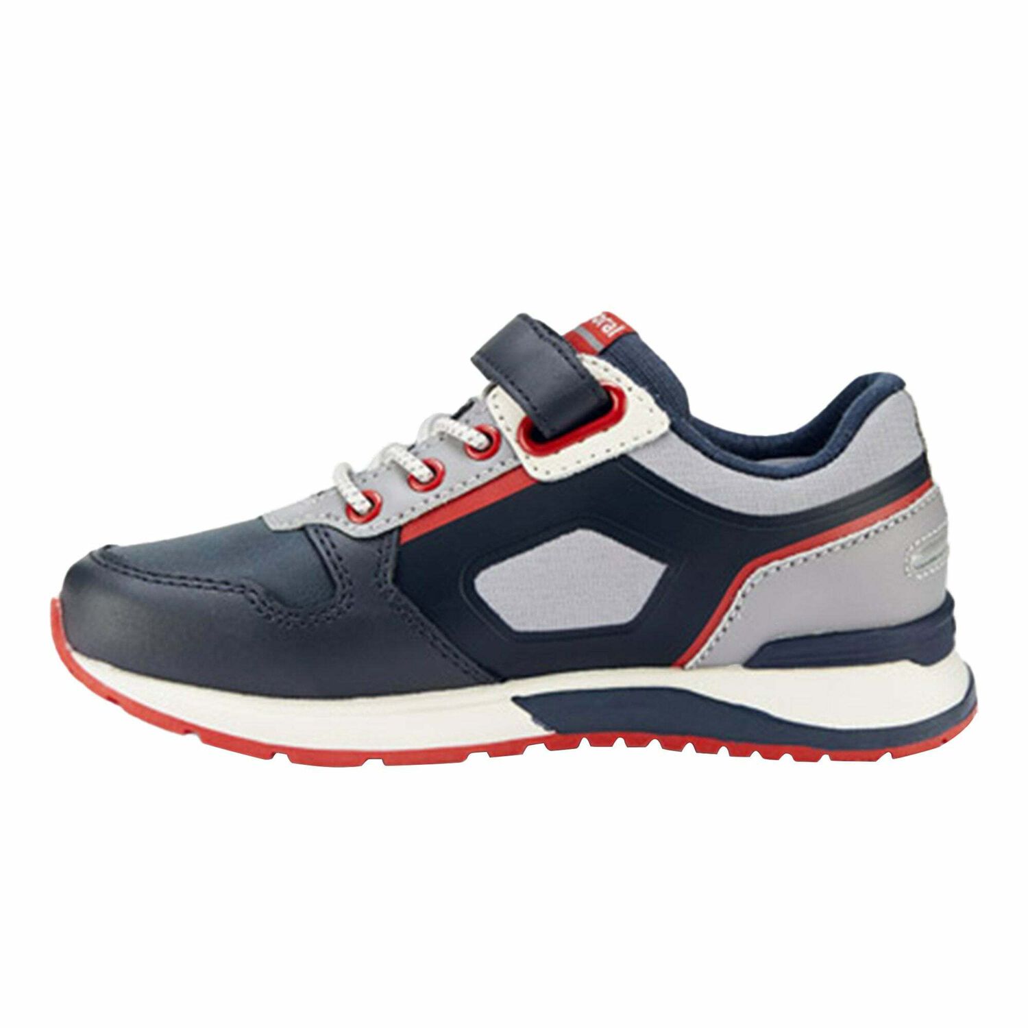 Boys Navy Blue Leather Trainers, 1, hi-res image number null