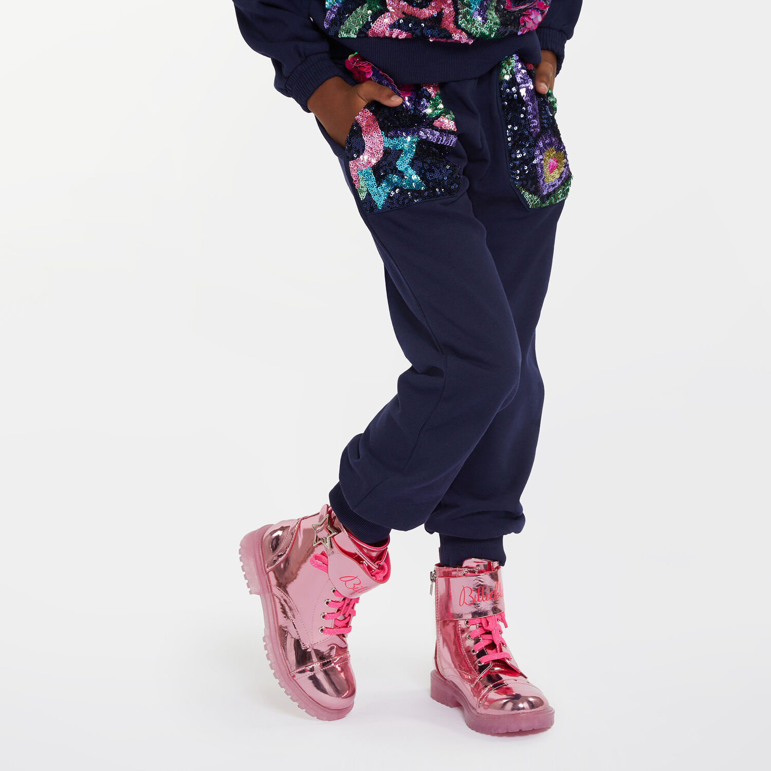 بنطلون رياضى بنات مطرز بالترتر باللون الكحلى, 1, hi-res