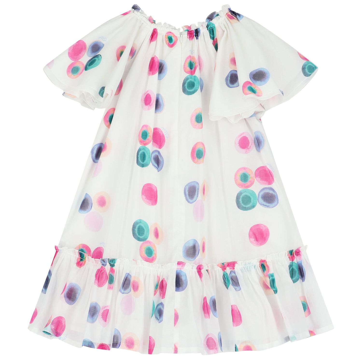 فستان بنات مكشكش باللون الأبيض, 1, hi-res