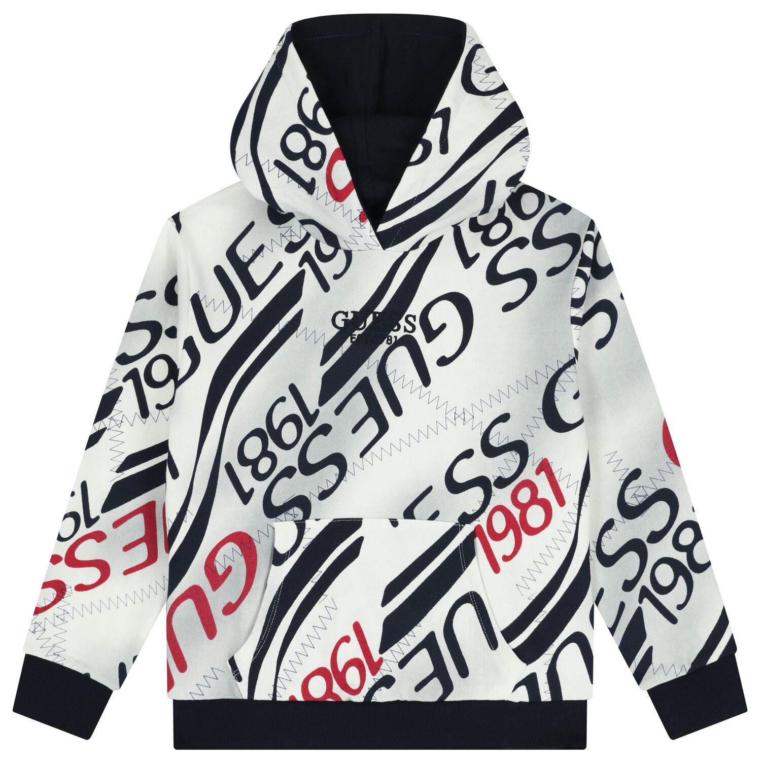 Boys White & Navy Blue Logo Hooded Top, 1, hi-res