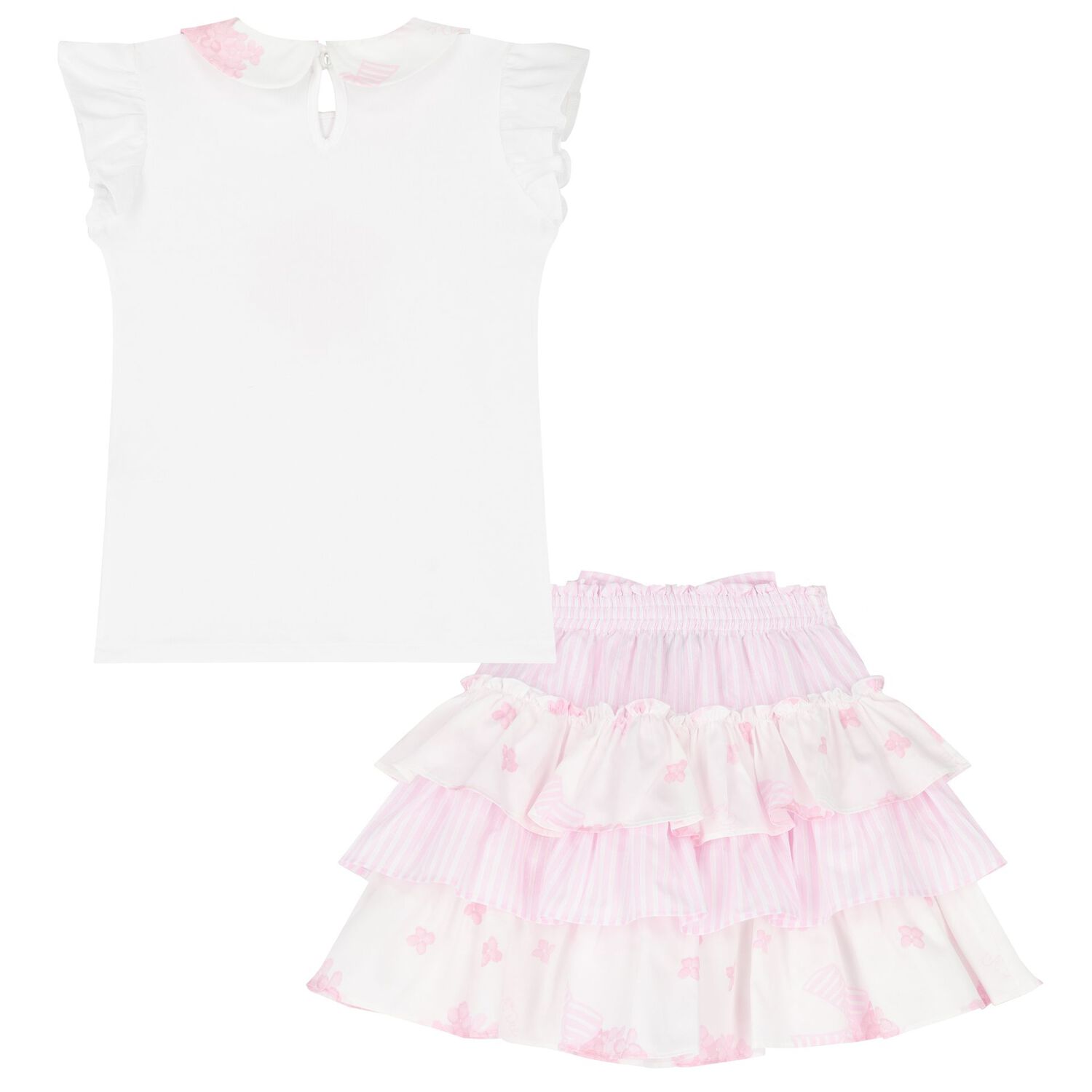 Girls White & Pink Cotton Skirt Set, 1, hi-res image number null
