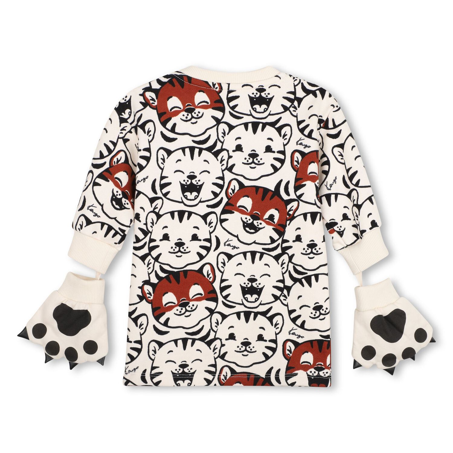 Younger Girls Beige Tiger Long Sleeve Dress, 1, hi-res