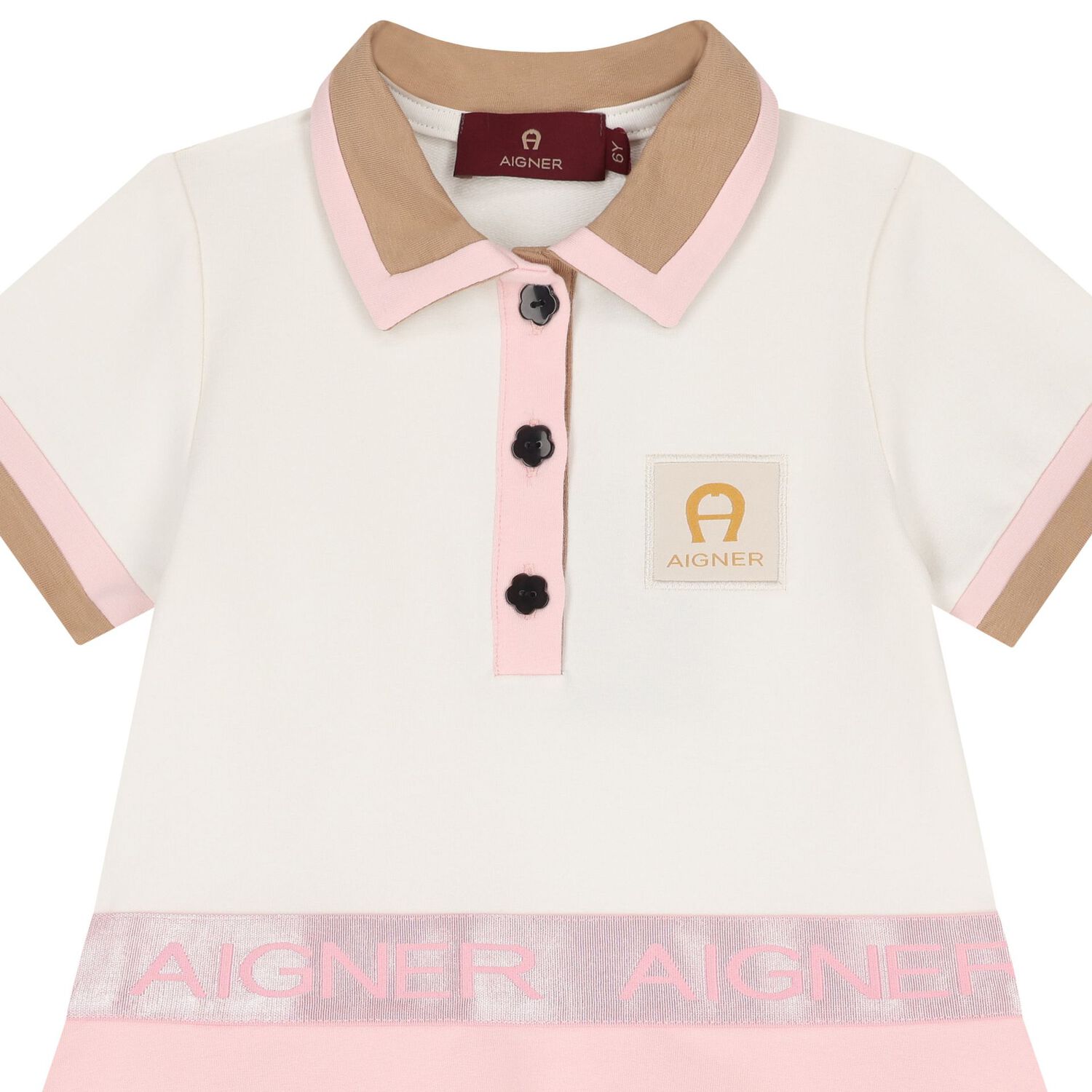 Girls Ivory & Pink Logo Polo Dress, 2, hi-res