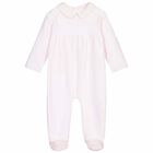 Baby Girls Pink Velour Babygrow, 1, hi-res