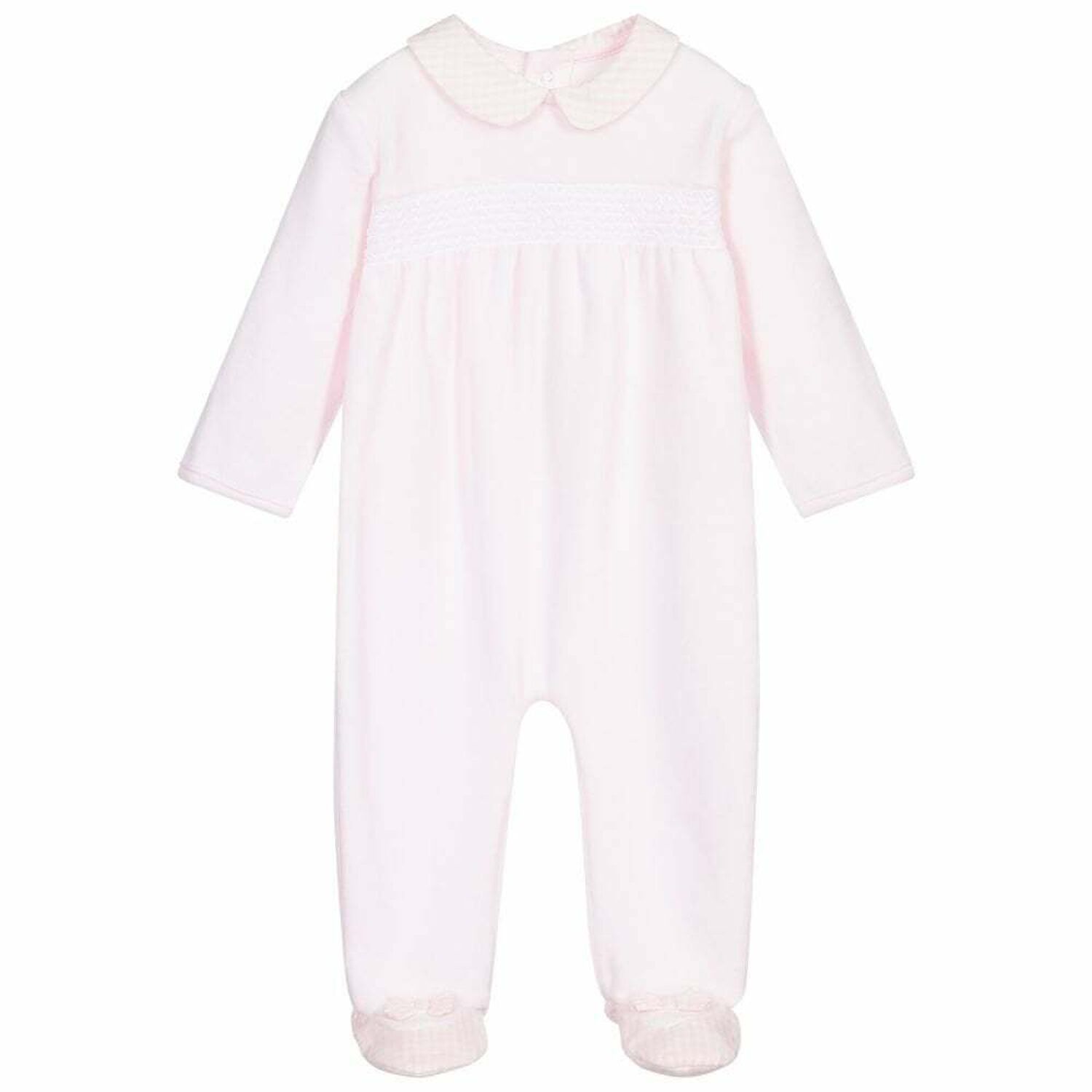 Baby Girls Pink Velour Babygrow, 1, hi-res