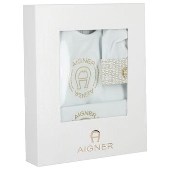 Baby Boys Blue Logo Babygrow Hat & Bib Gift Set