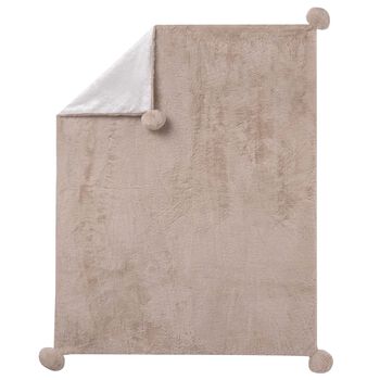 Beige Faux Fur & Pom-Pom Baby Blanket