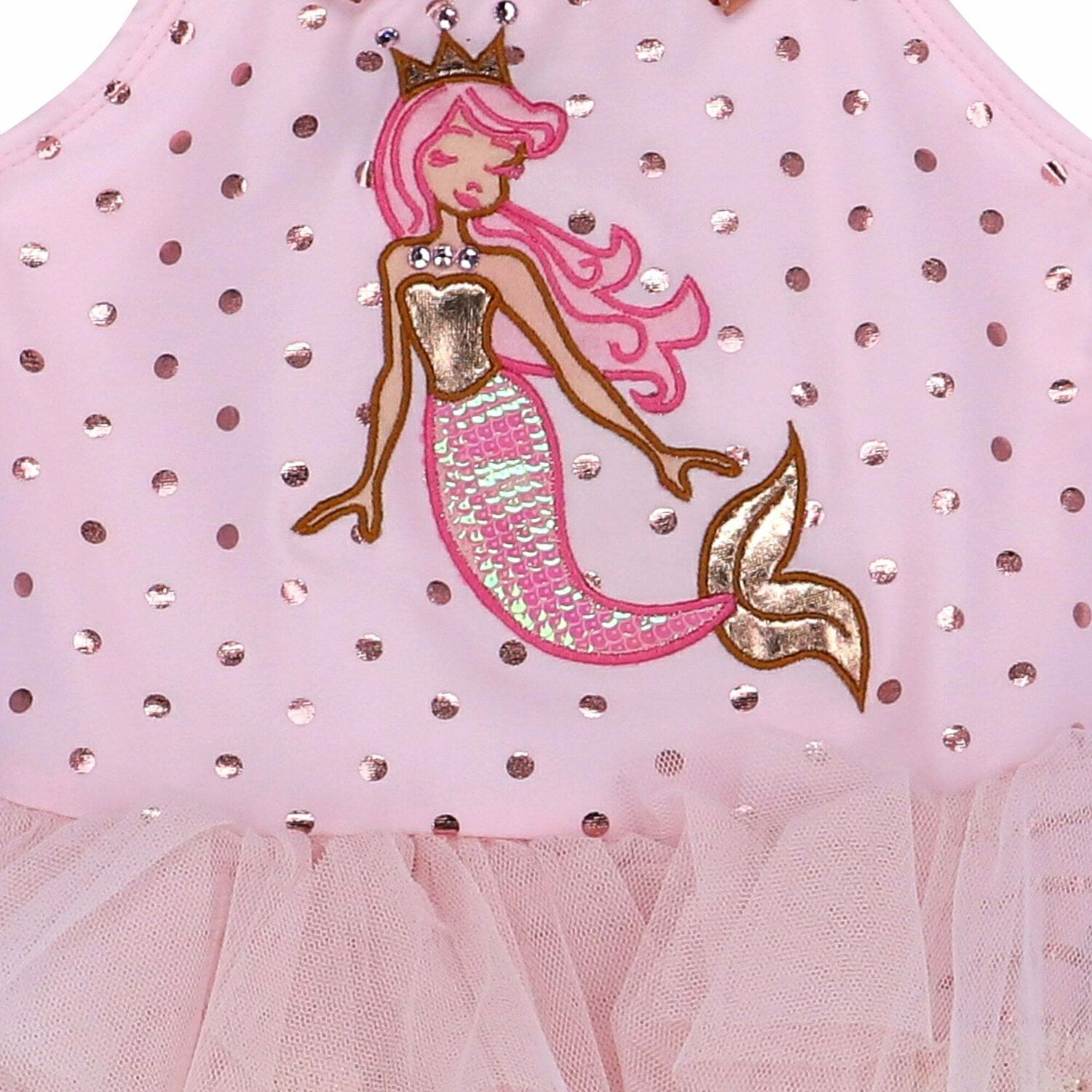 طقم سباحة بناتي مطرز باللون الزهري, 1, hi-res