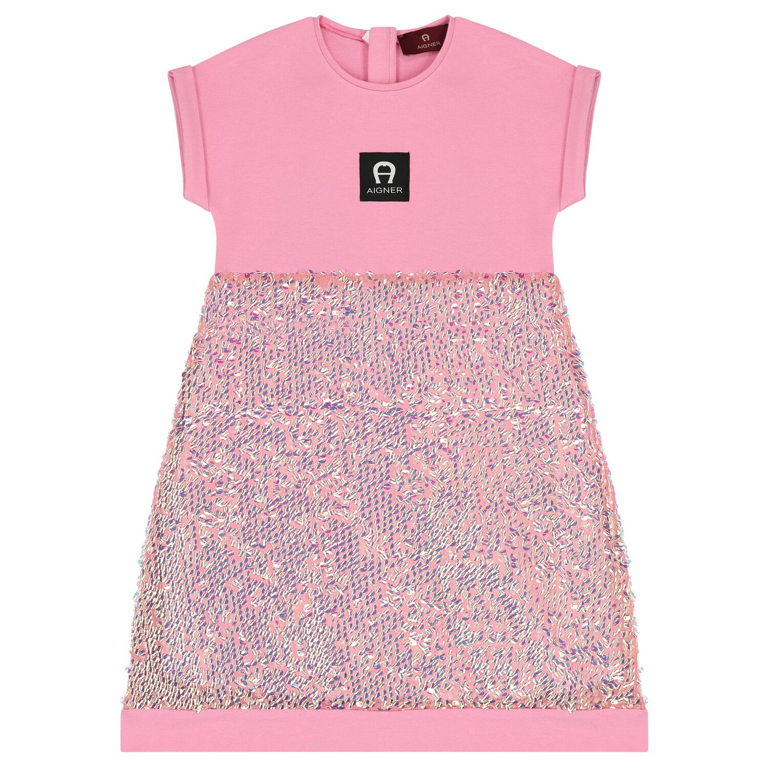 Girls Pink Sequins Logo Dress, 1, hi-res image number null