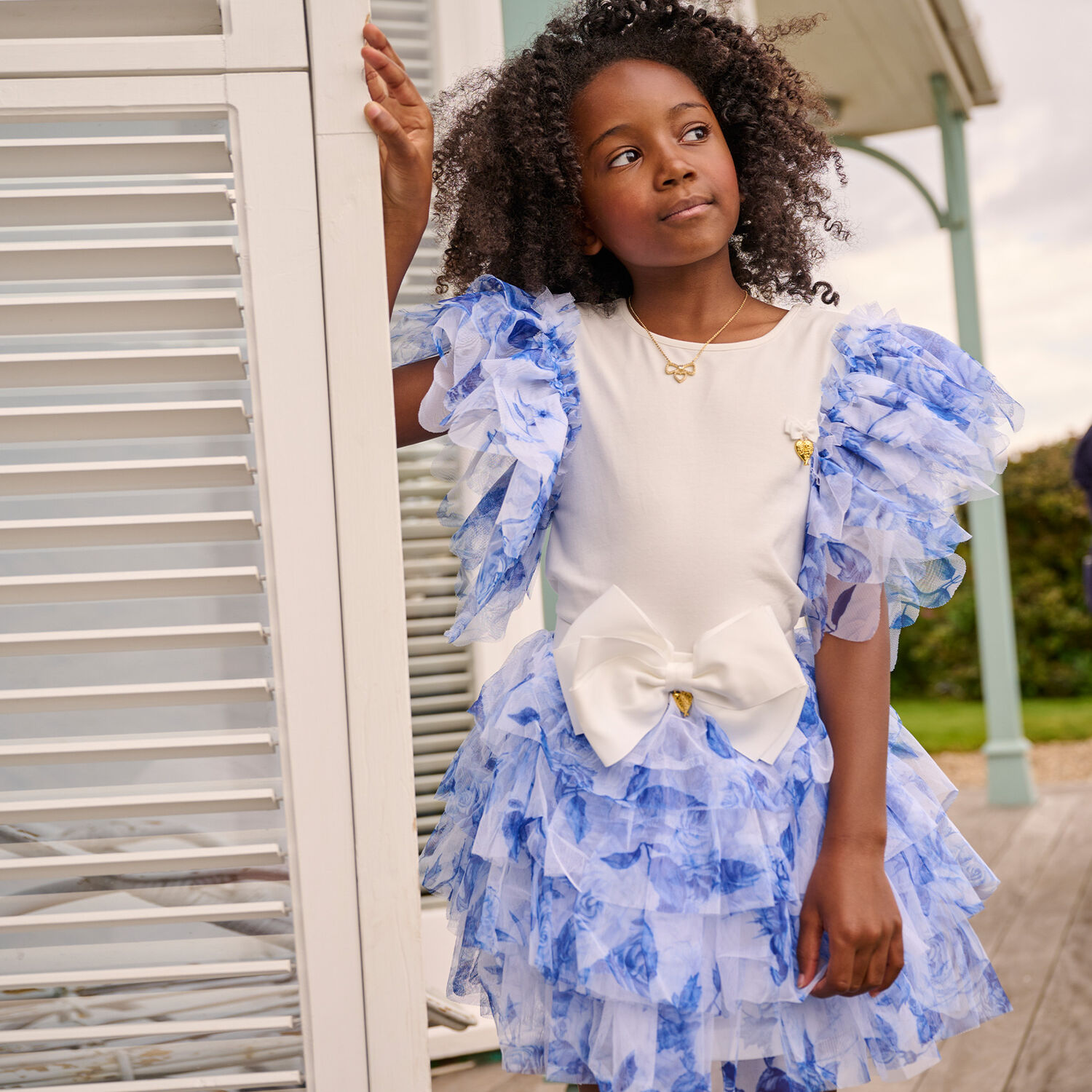 Girls White & Blue Tulle Top, 1, hi-res image number null