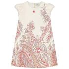 Girls Ivory & Pink Puffed Sleeve Dress, 2, hi-res