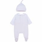 طقم أفرول وقبعة بالشعار باللون الأبيض والوردي للبنات, 1, hi-res