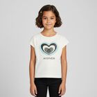 تيشيرت بالشعار باللون العاجي للبنات , 1, hi-res