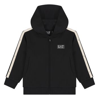 Boys Black Logo Hooded Zip Up Top