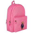 Girls Pink Canvas Polo Bear Backpack ( 44cm ), 1, hi-res
