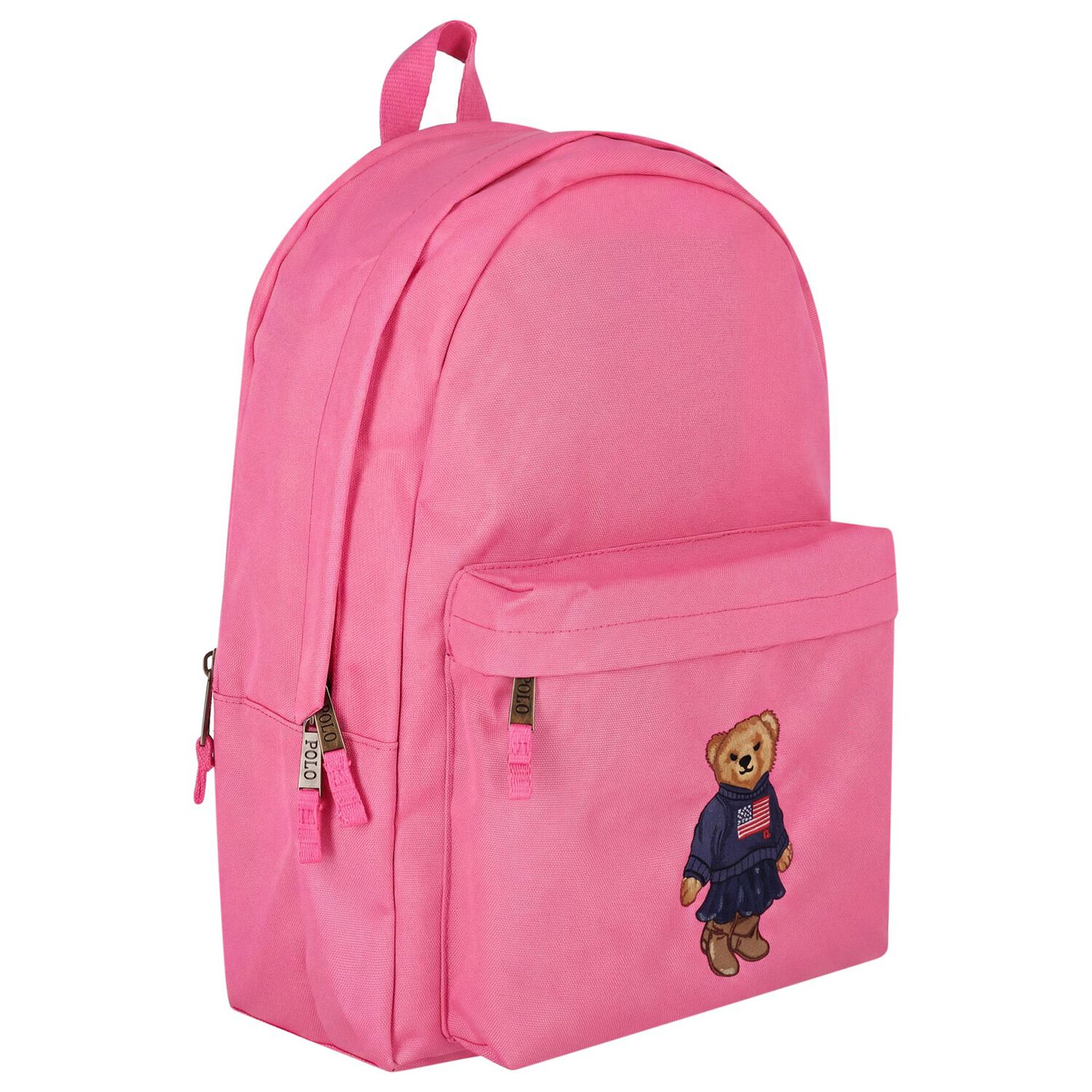 Girls Pink Canvas Polo Bear Backpack ( 44cm ), 1, hi-res