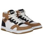 Boys White & Beige Logo Trainers, 1, hi-res