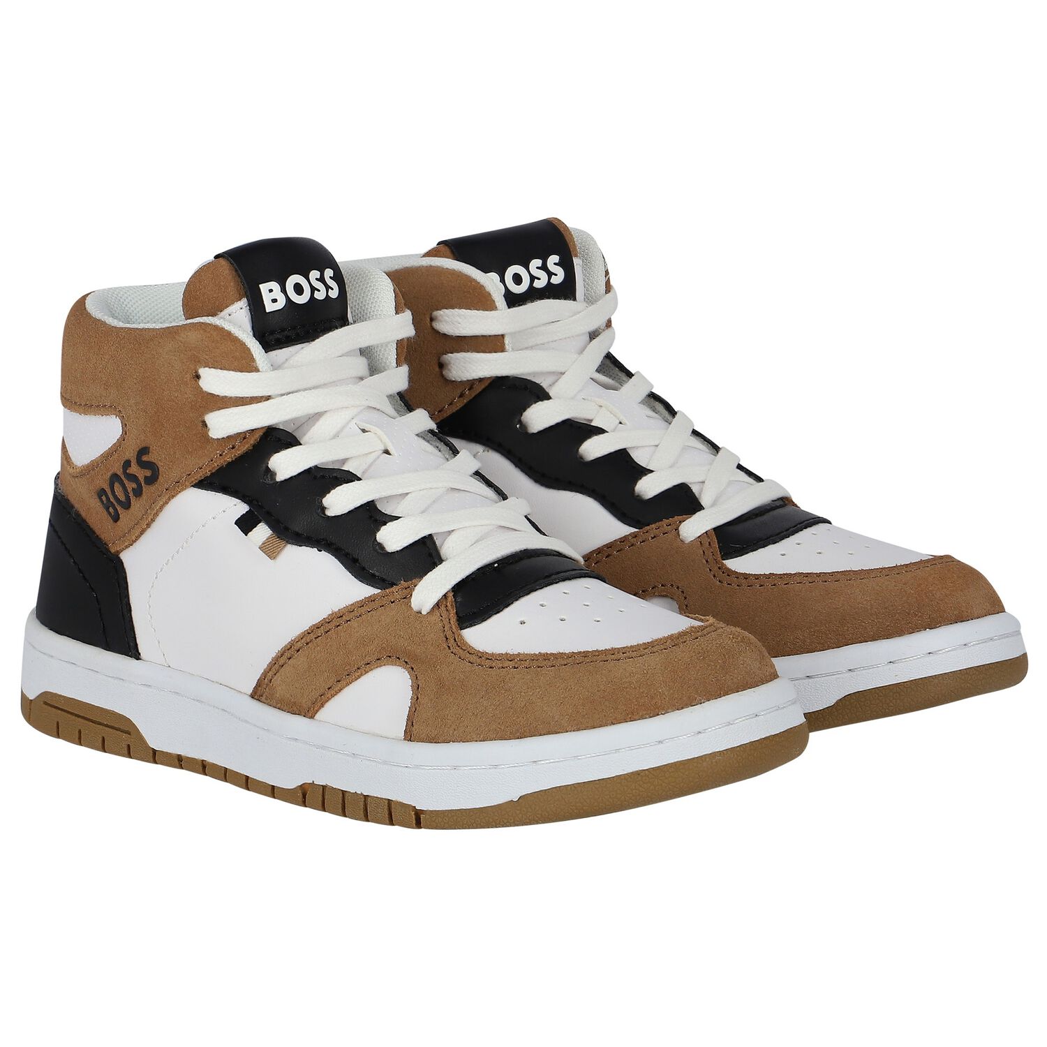 Boys White & Beige Logo Trainers, 1, hi-res image number null