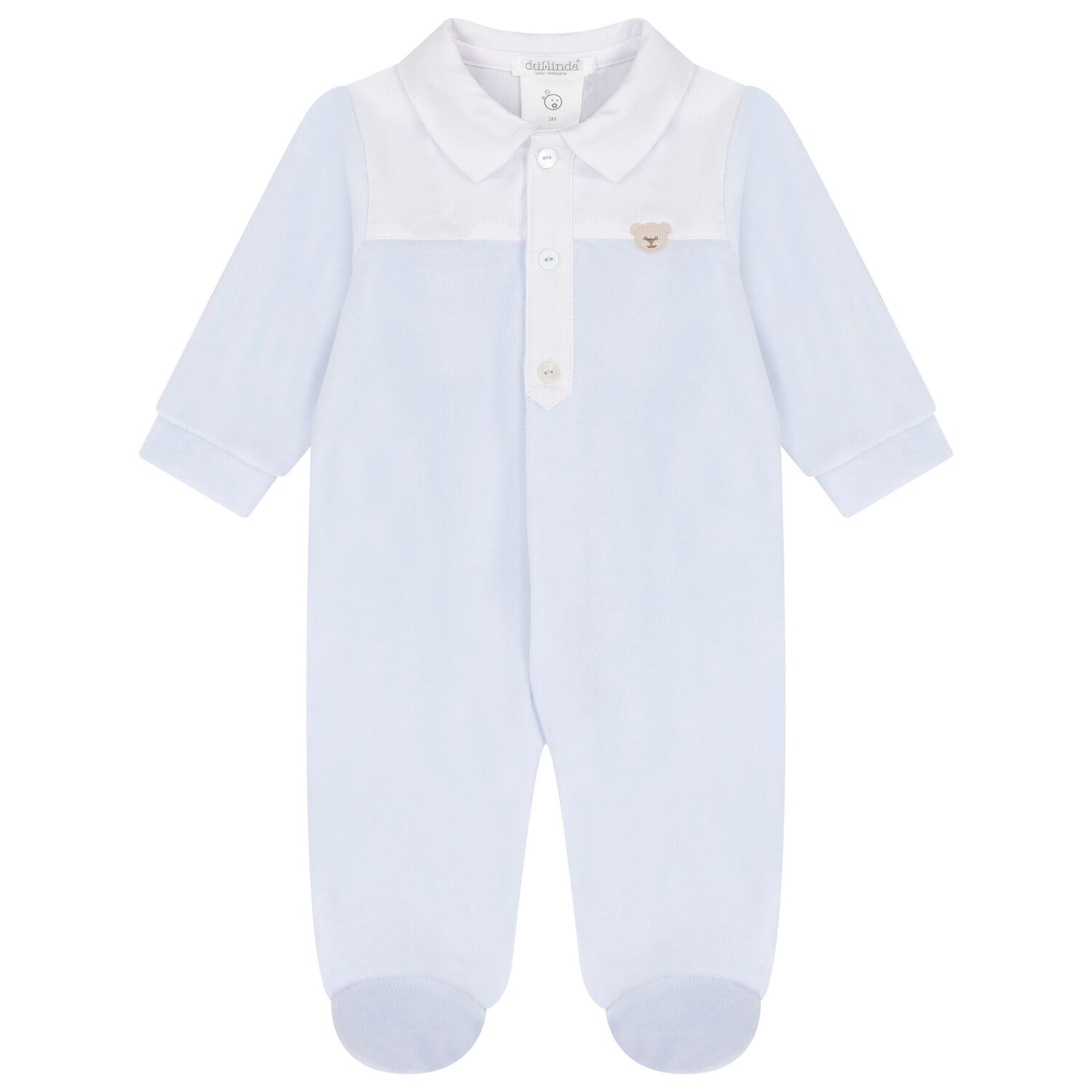 Baby Boys Blue & White Teddy Bear Babygrow, 1, hi-res