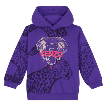 Girls Purple Elephant Logo Hooded Top