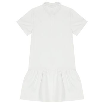 فستان بنات بولو بالشعار باللون الأبيض