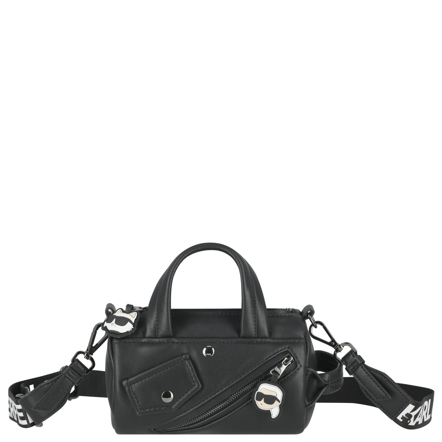Girls Black Faux Leather Handbag, 1, hi-res