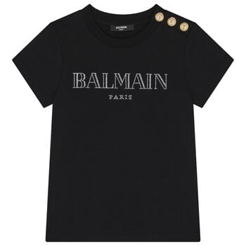 Girls Black Rhinestone Logo T-Shirt 