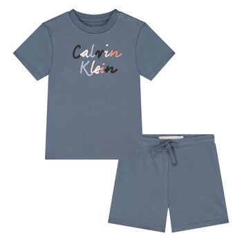 Younger Boys Blue Logo Cotton Shorts Set
