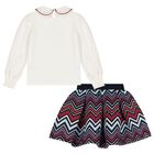 Girls Multi-Coloured Zig Zag Skirt Set, 1, hi-res
