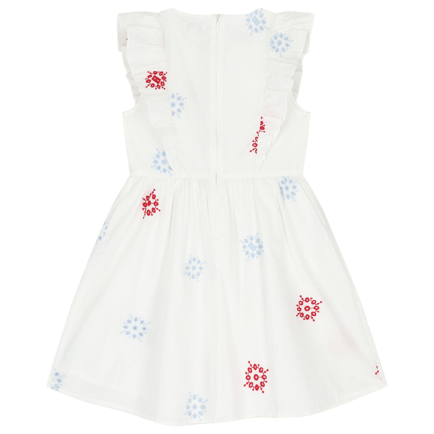 Girls White Embroidered Floral Dress, 1, hi-res