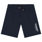 Boys Navy Blue Logo Shorts, 1, hi-res
