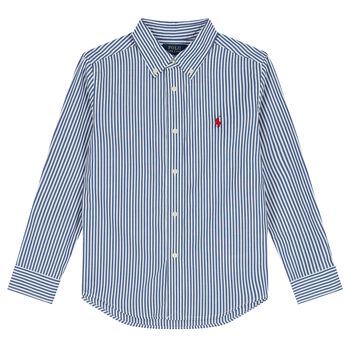 Boys White & Blue Striped Logo Shirt