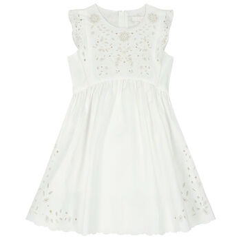 Girls Ivory Mini-Me Broderie Anglaise Dress