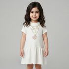 Younger Girls Ivory Necklace Logo Dress, 1, hi-res
