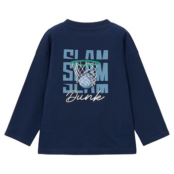 Boys Navy Blue Basketball Long Sleeve Top
