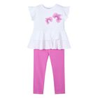 Girls White & Pink Leggings Set, 2, hi-res