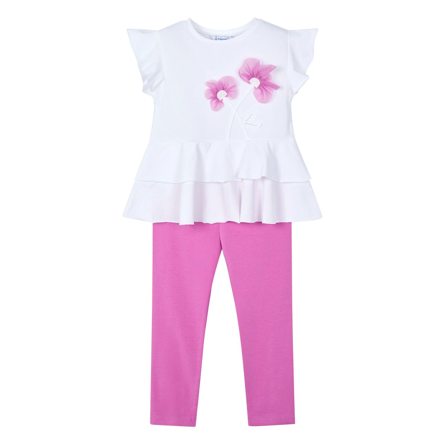 Girls White & Pink Leggings Set, 2, hi-res