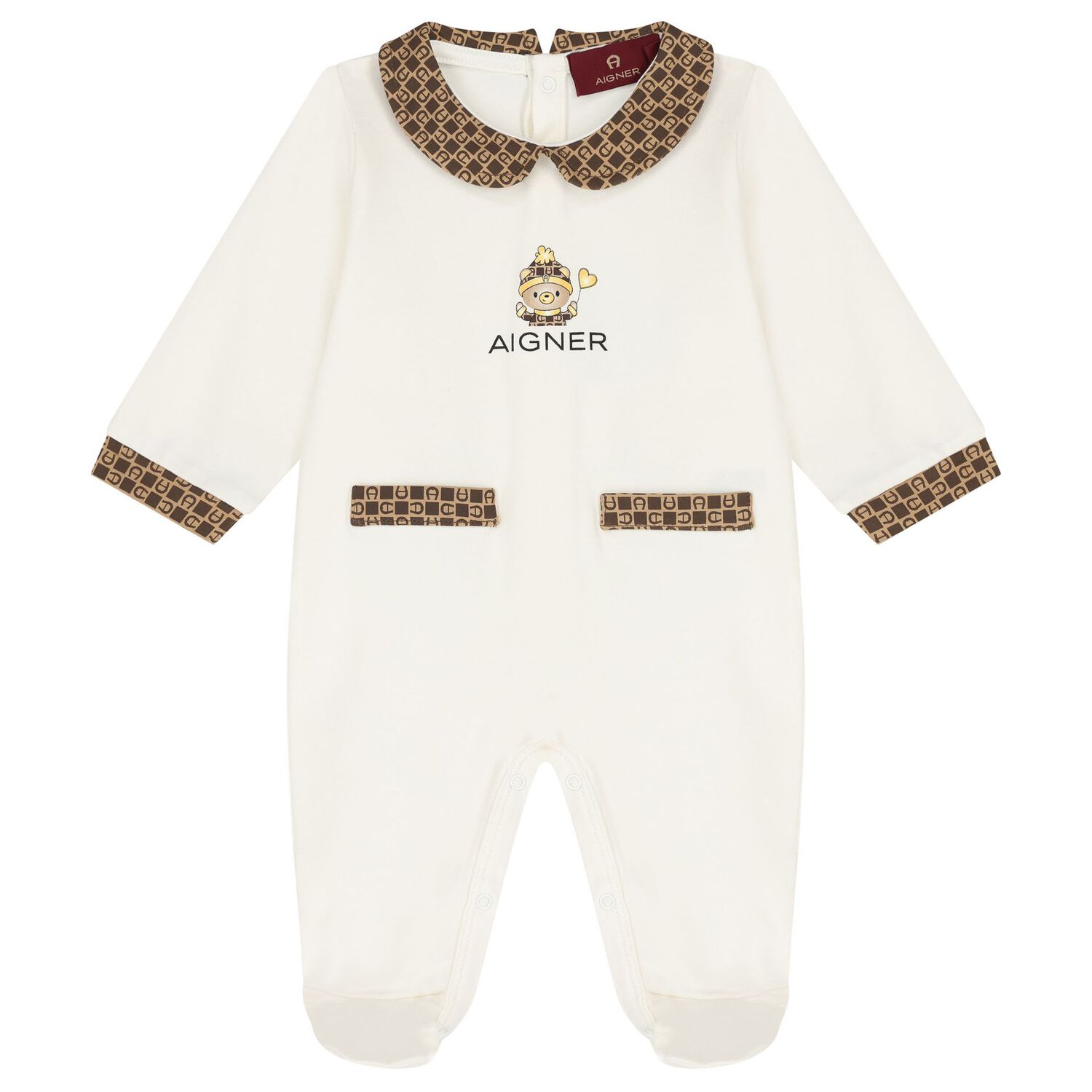 Ivory Teddy Bear Logo Babygrow Set, 1, hi-res