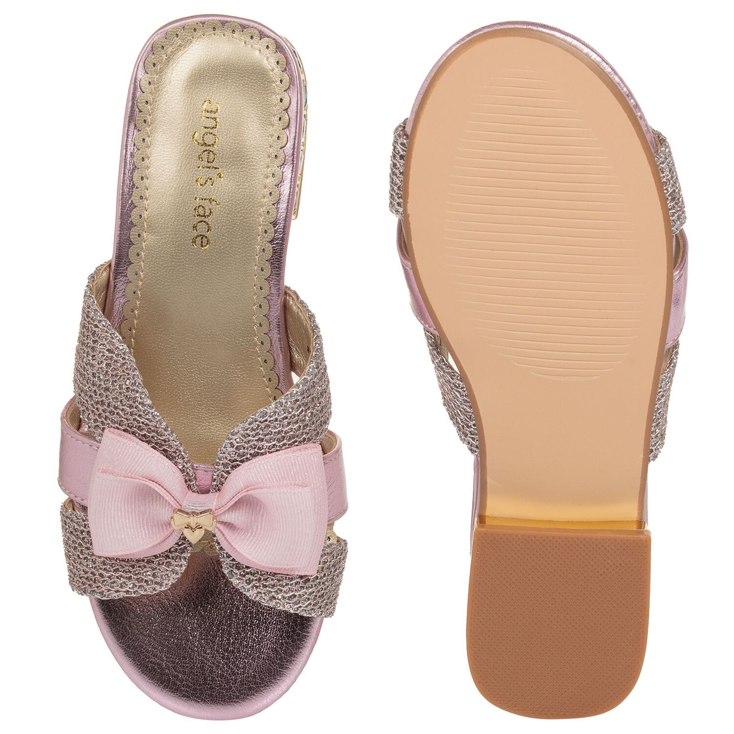 صندل للبنات مزين باللون الوردي والفضي , 2, hi-res