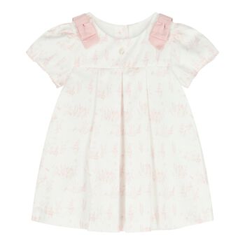 Baby Girls White & Pink Toile De Jouy Dress 