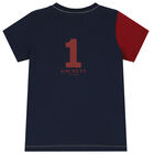 Boys Ivory & Navy Blue Logo T-Shirt, 1, hi-res