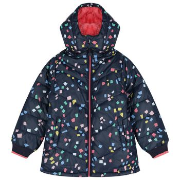 Girls Navy Blue & Pink Padded Puffer Jacket
