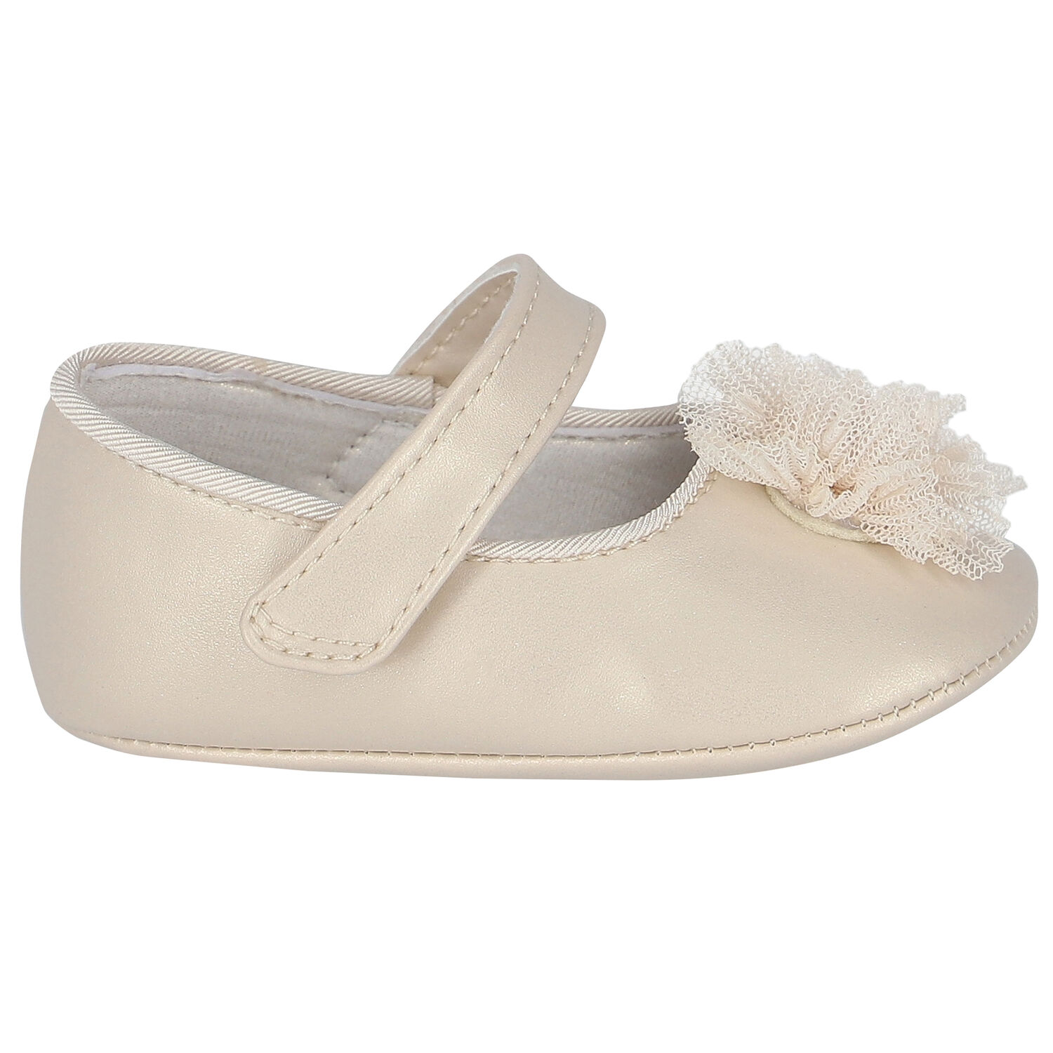 Baby Girls Gold Flower Pre Walker Shoes, 2, hi-res
