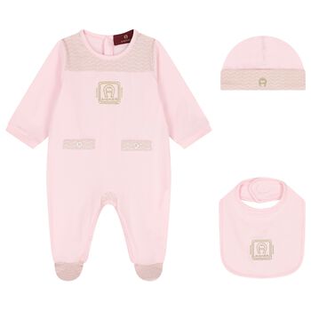 Baby Girls Pink & Gold Logo Babygrow Gift Set 