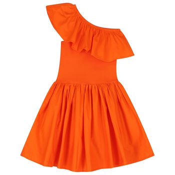 Girls Orange Ruffled Dress